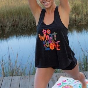 Black Boho  Racerback “Do What You Want” Slogan Tank Top Casual BRAND NEW